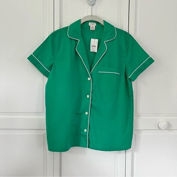 NEW J.Crew Menswear Inspired Short Sleeve Button Down Sleep Lounge Shirt Green - Picture 1 of 9